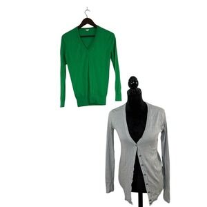 J.Crew Sweater Bundle | Green Pullover S + Gray Cardigan‎ M